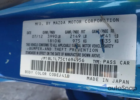 2012 Mazda Mazda3 I Touring из США, поврежденный, VIN JM1BL1L75C1694956